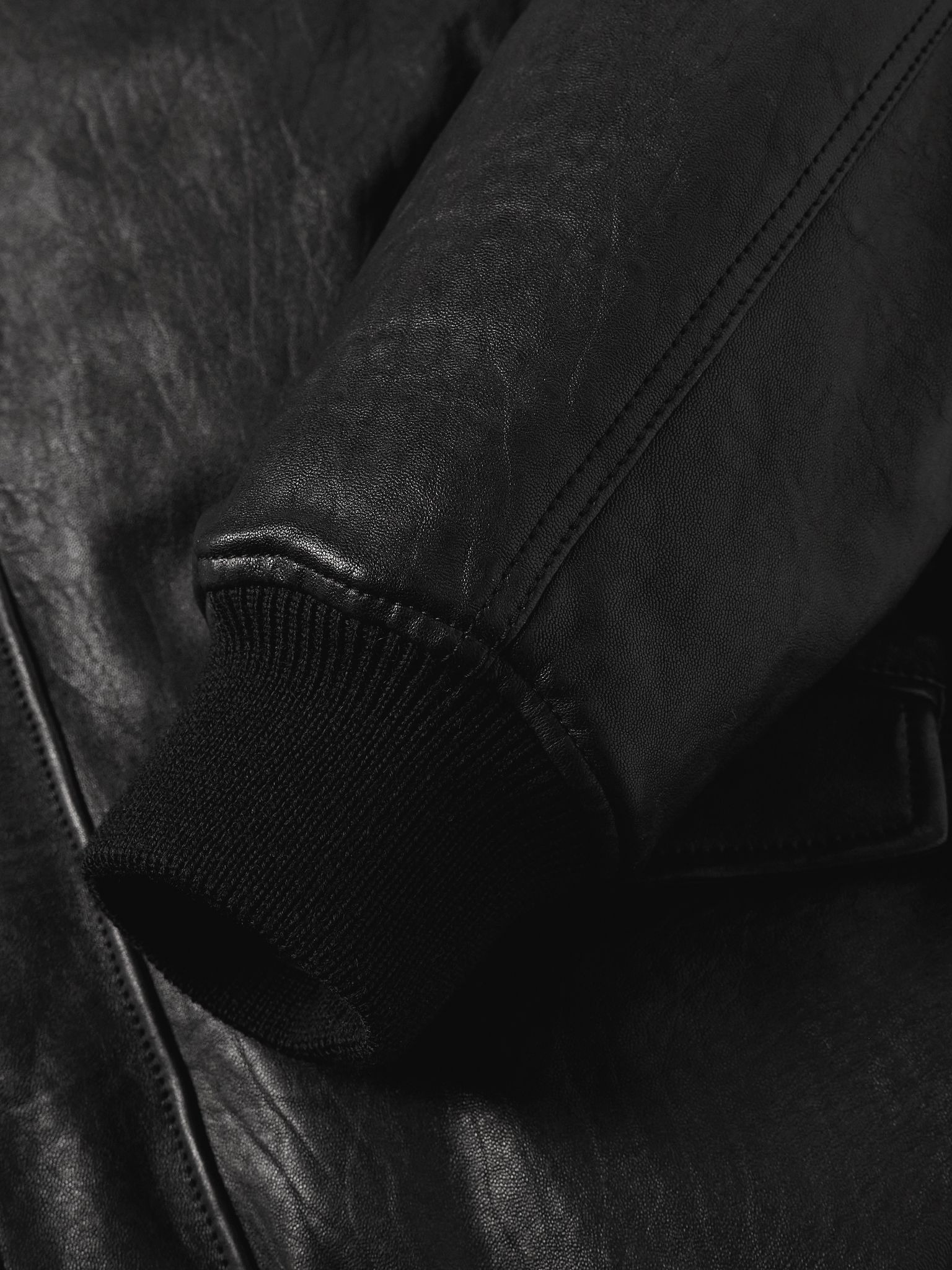 Leather Blouson Jacket Black - 5