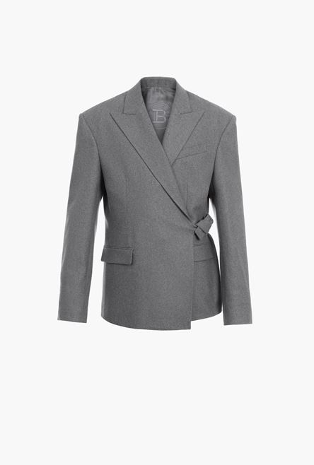 Heather gray wool asymmetrical blazer - 1