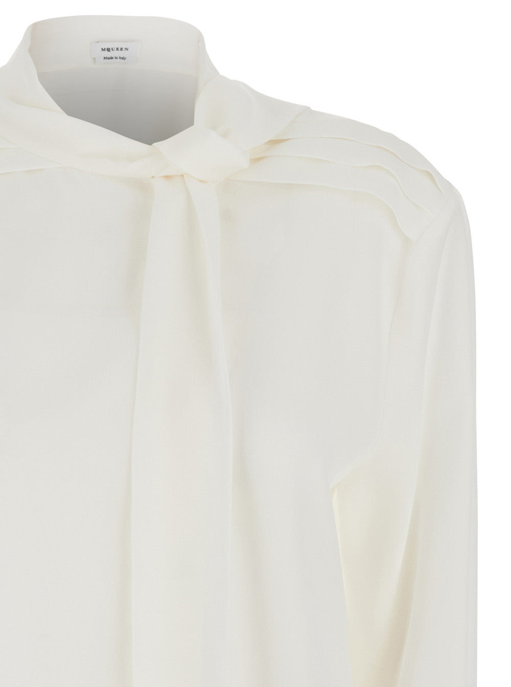 Alexander Mcqueen Women White Blouse With Scarf Detail On The Front In Silk Woman - 3