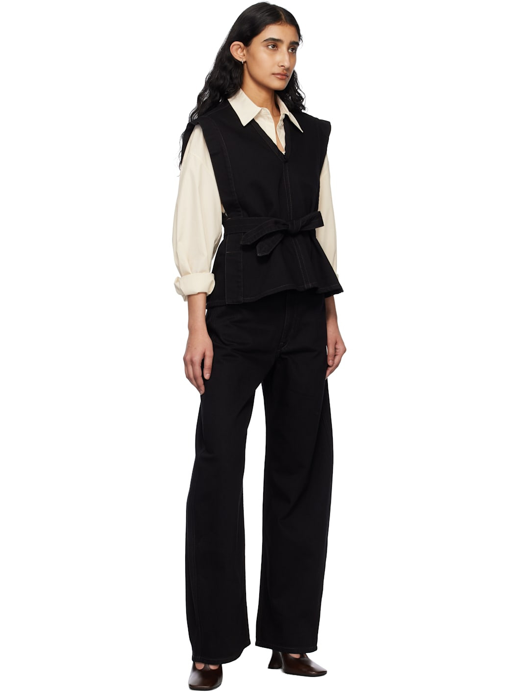 Black Chasuble Denim Blouse - 4