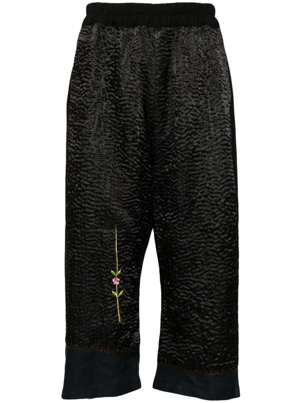 floral-embroidered cropped trousers - 1