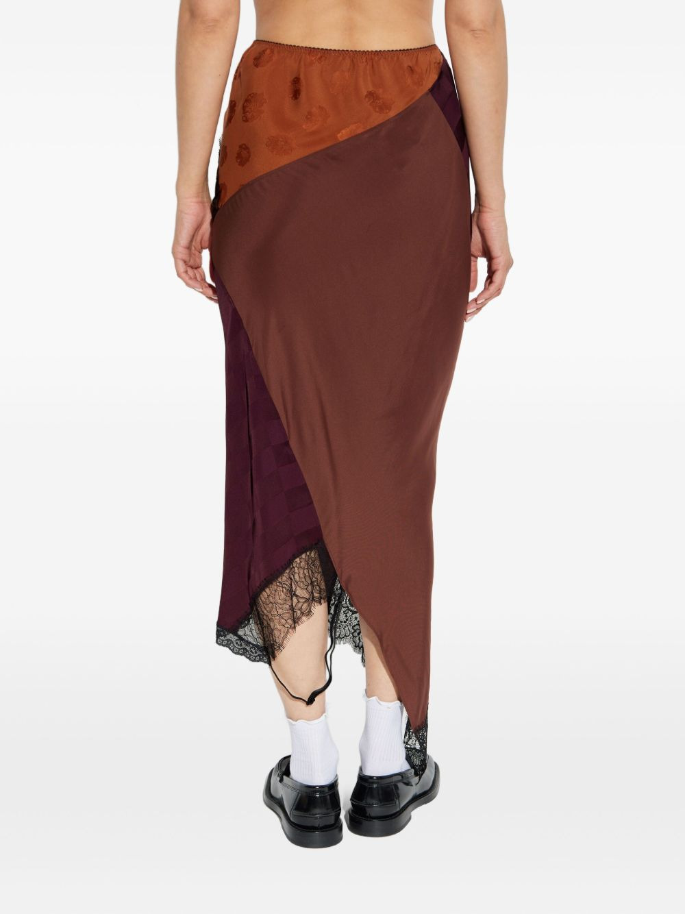 checked lace-trimmed asymmetric skirt - 4
