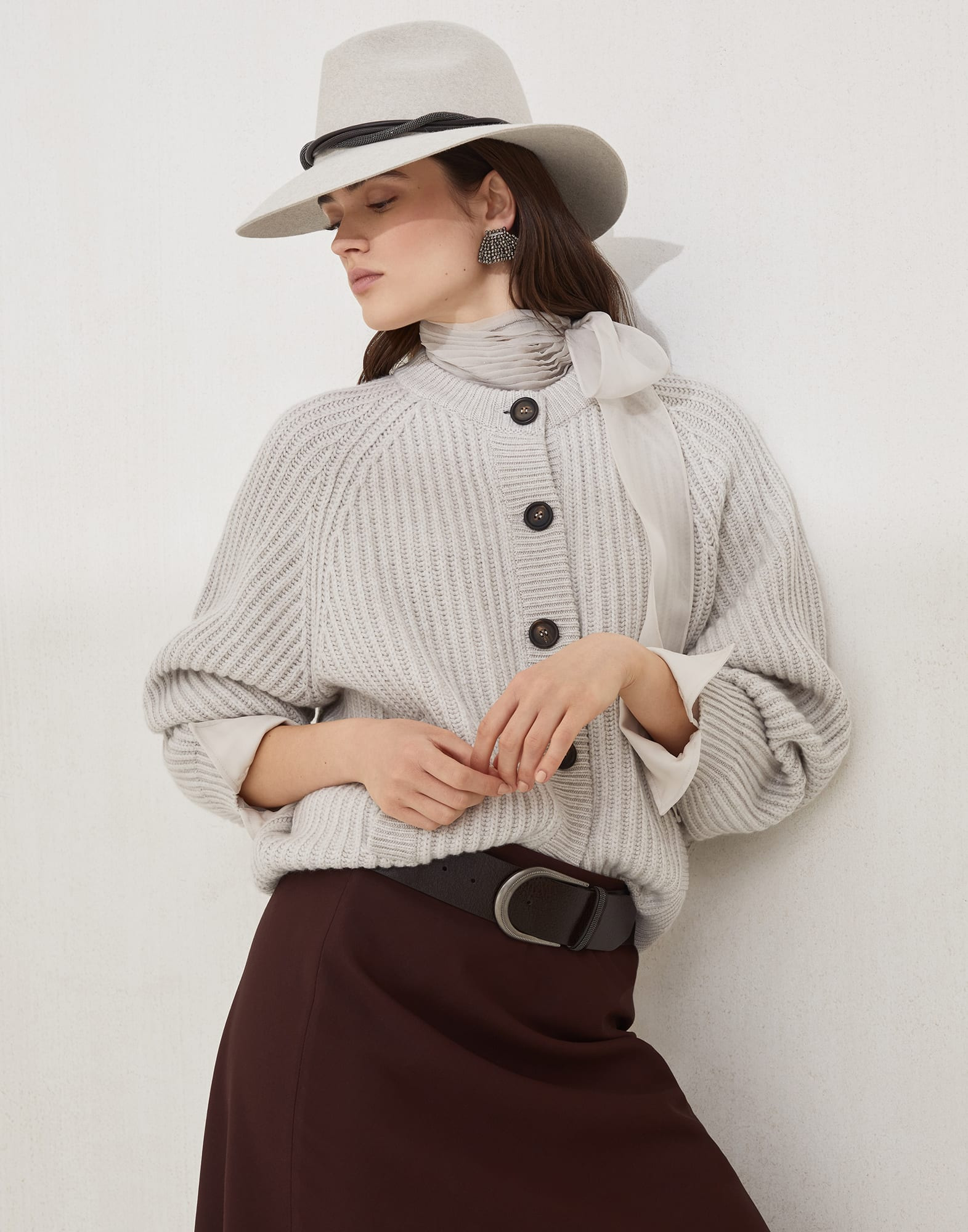 English rib cardigan in cashmere Feather yarn - 4
