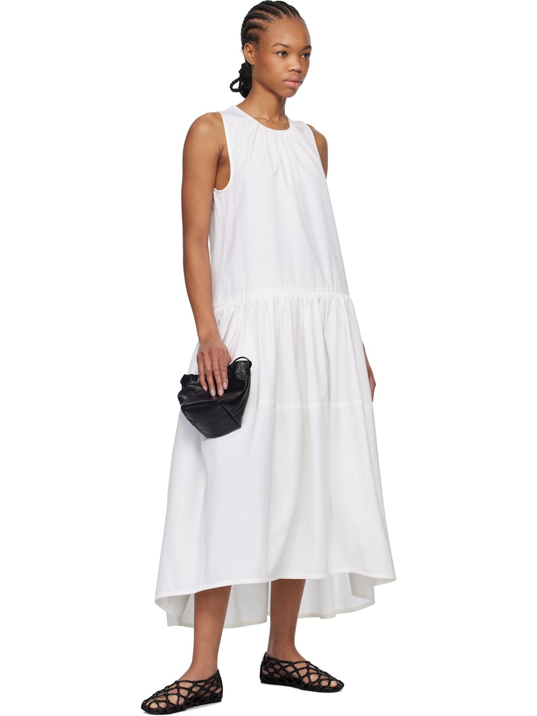 【Jil Sander】 Gatheredミディドレス Jil Sander Gathered pleated cotton and silk-blend poplin