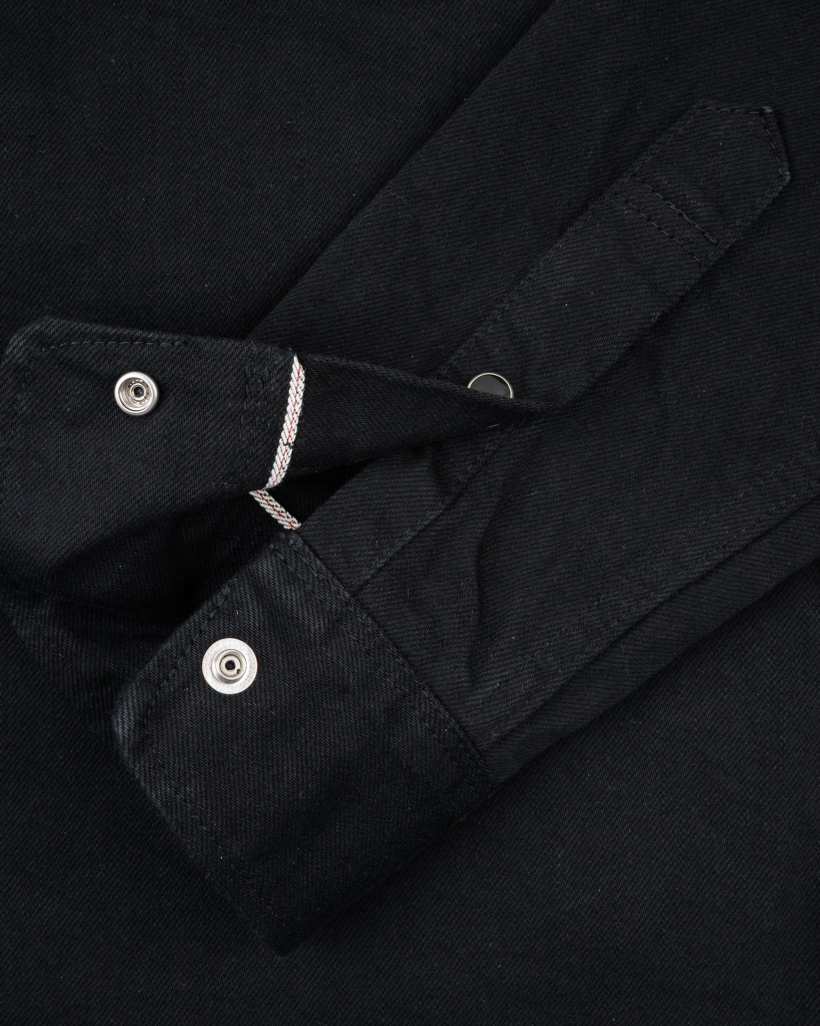 IHSH-338-BLK 12oz Selvedge Denim Work Shirt With Snaps - Black/Black - 8