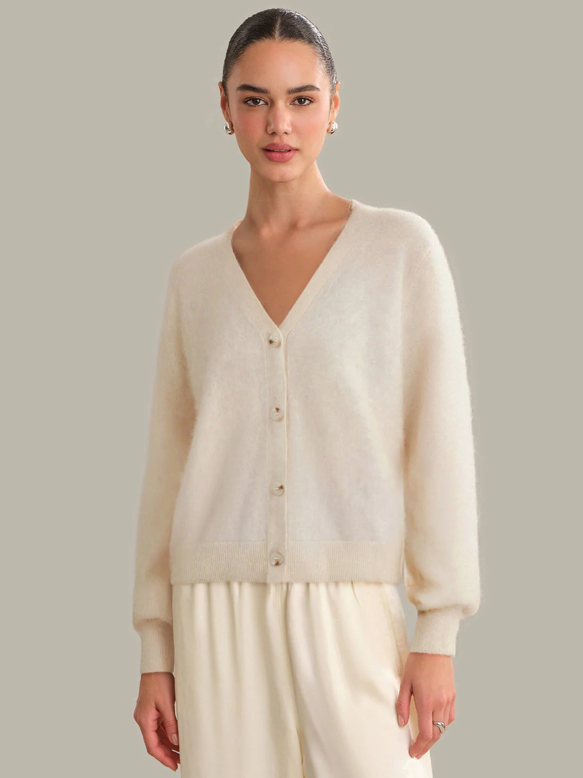 Sally: Brushed 100% Cashmere Cardigan - 1