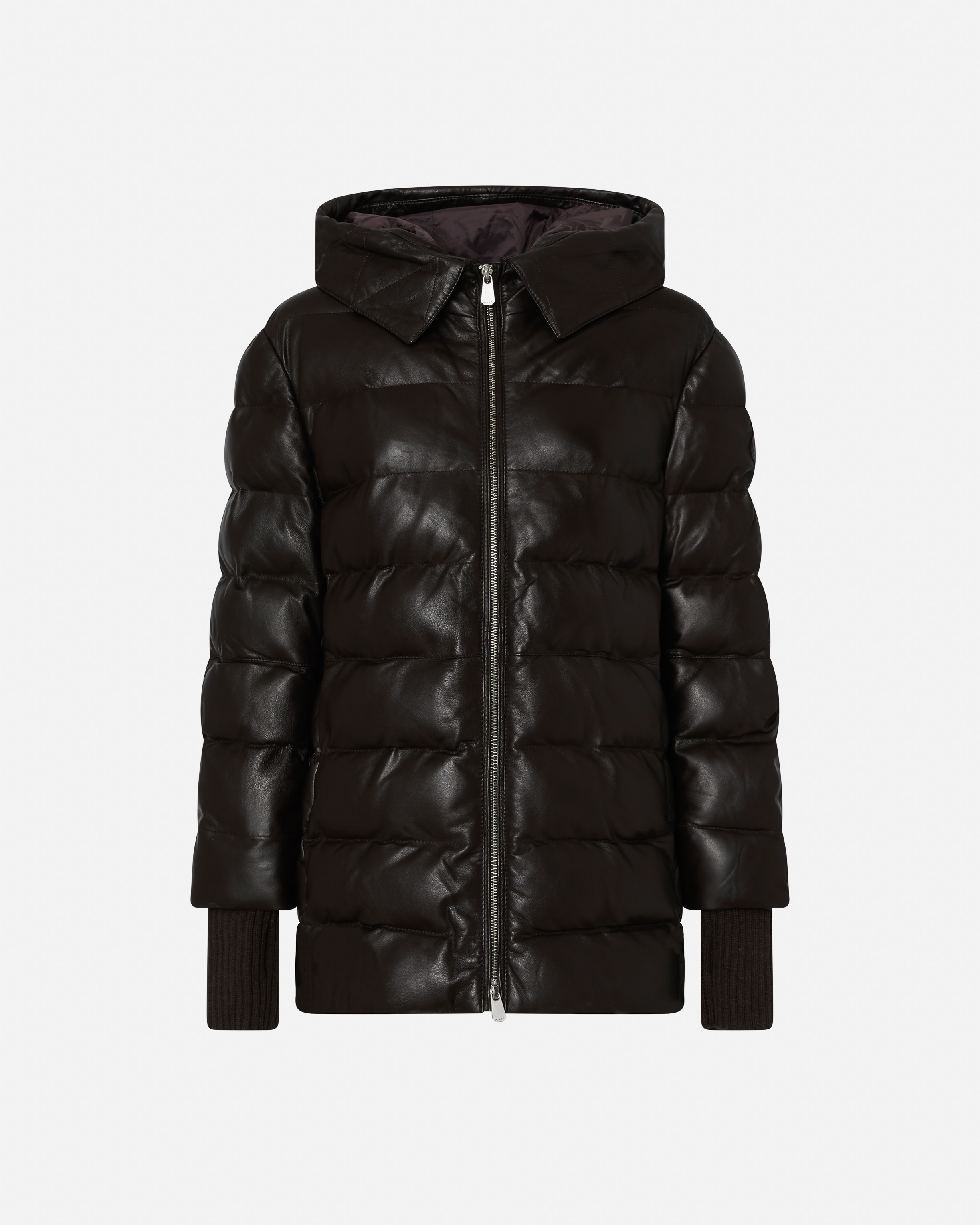 PADDED LEATHER PUFFER WITH HOOD - 1