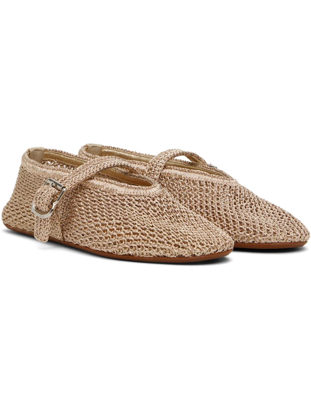 Gold Open Knit Ballerina Flats - 4