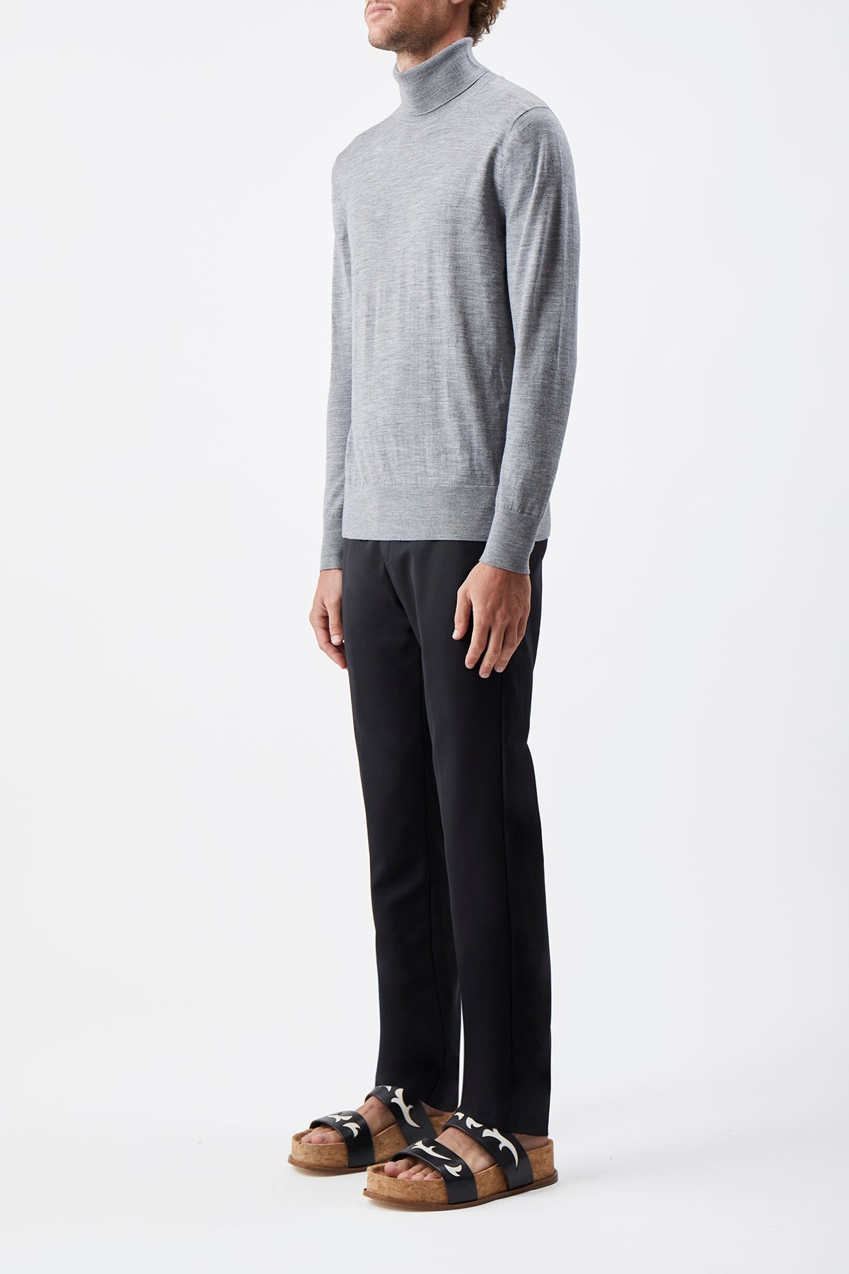 Jermaine Knit Turtleneck in Heather Grey Merino Wool - 3