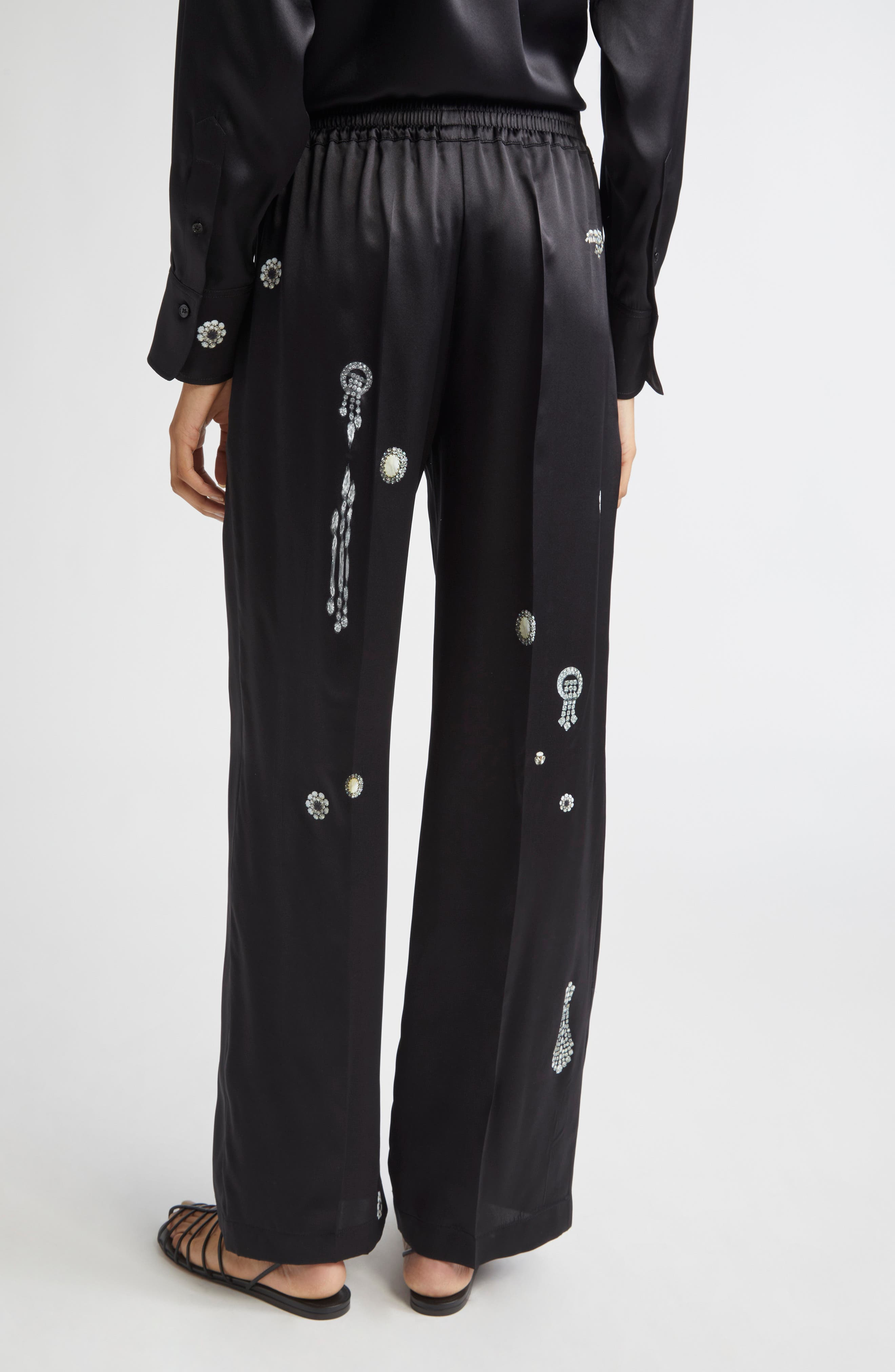 Victoria Beckham Crystal Print Silk Pajama Pants in Black at Nordstrom - 2