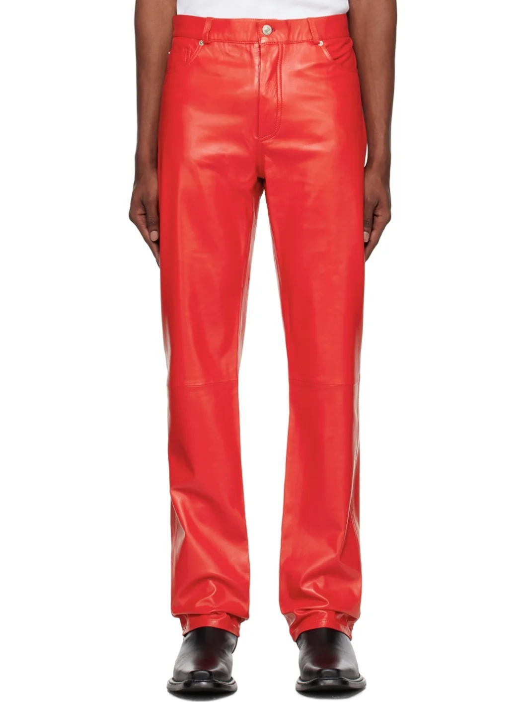 Red Straight Leg Leather Pants - 1