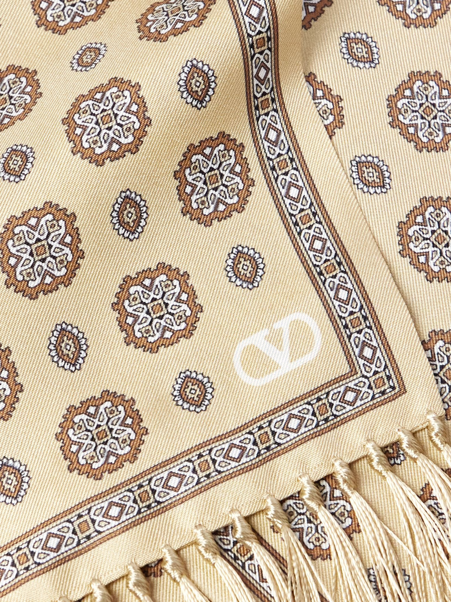 Tasselled Printed Silk-Twill Scarf Neutral - 3