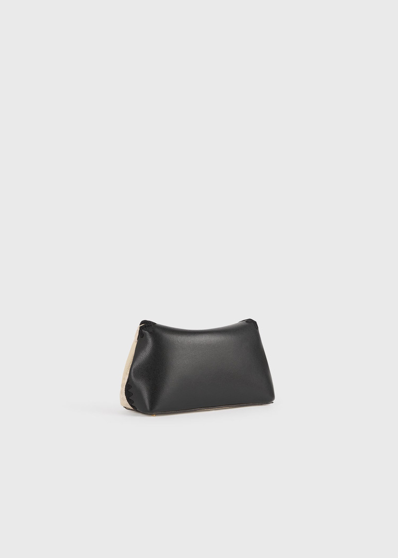 Mini T-lock embroidered leather clutch black/milk 4
