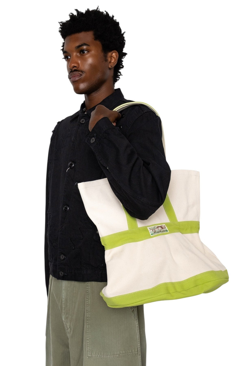 Kapital #4 Canvas ELEPHANT TOTE BAG M - Ecru x Green outlook