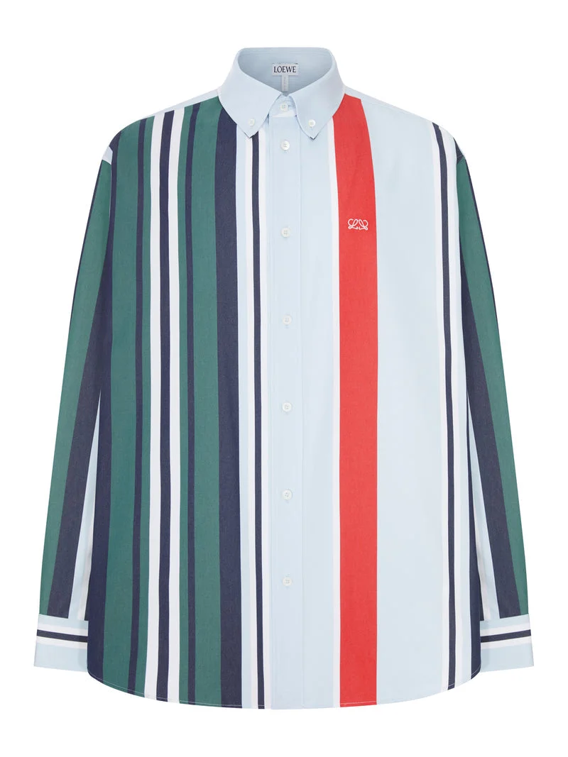 Loewe Men Mid-Weight Striped Cotton Twill Shirt - 1