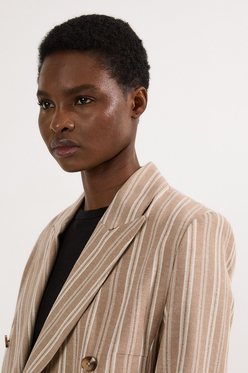 KAREN MILLEN Linen Sparkle Stripe Tailored Double Breasted Jacket outlook