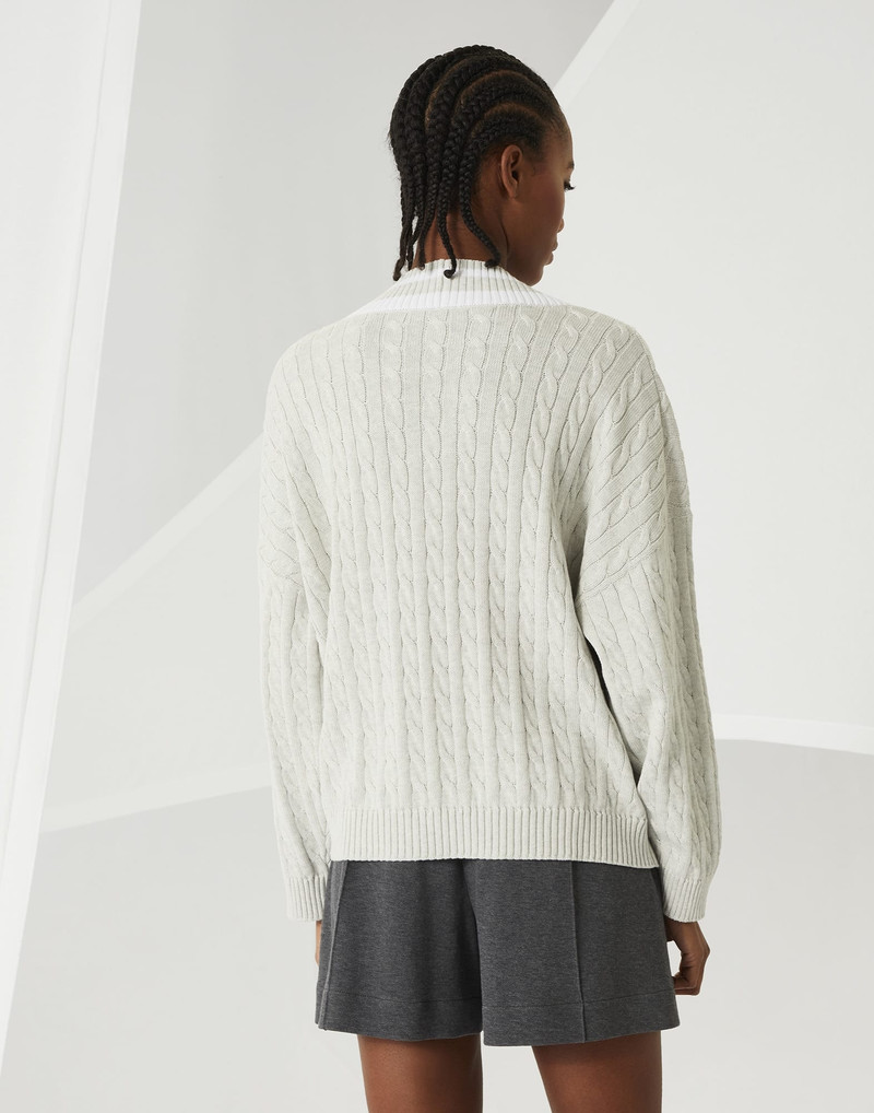 Brunello Cucinelli Cotton cable sweater with logo outlook