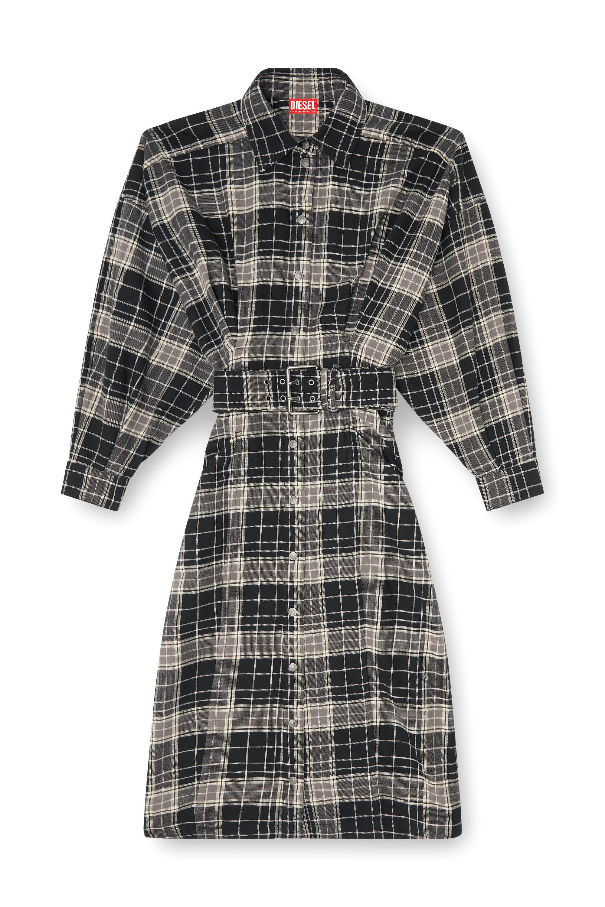 MIDI DRESS IN CHECK FLANNEL WITH WIDE BELT - 1