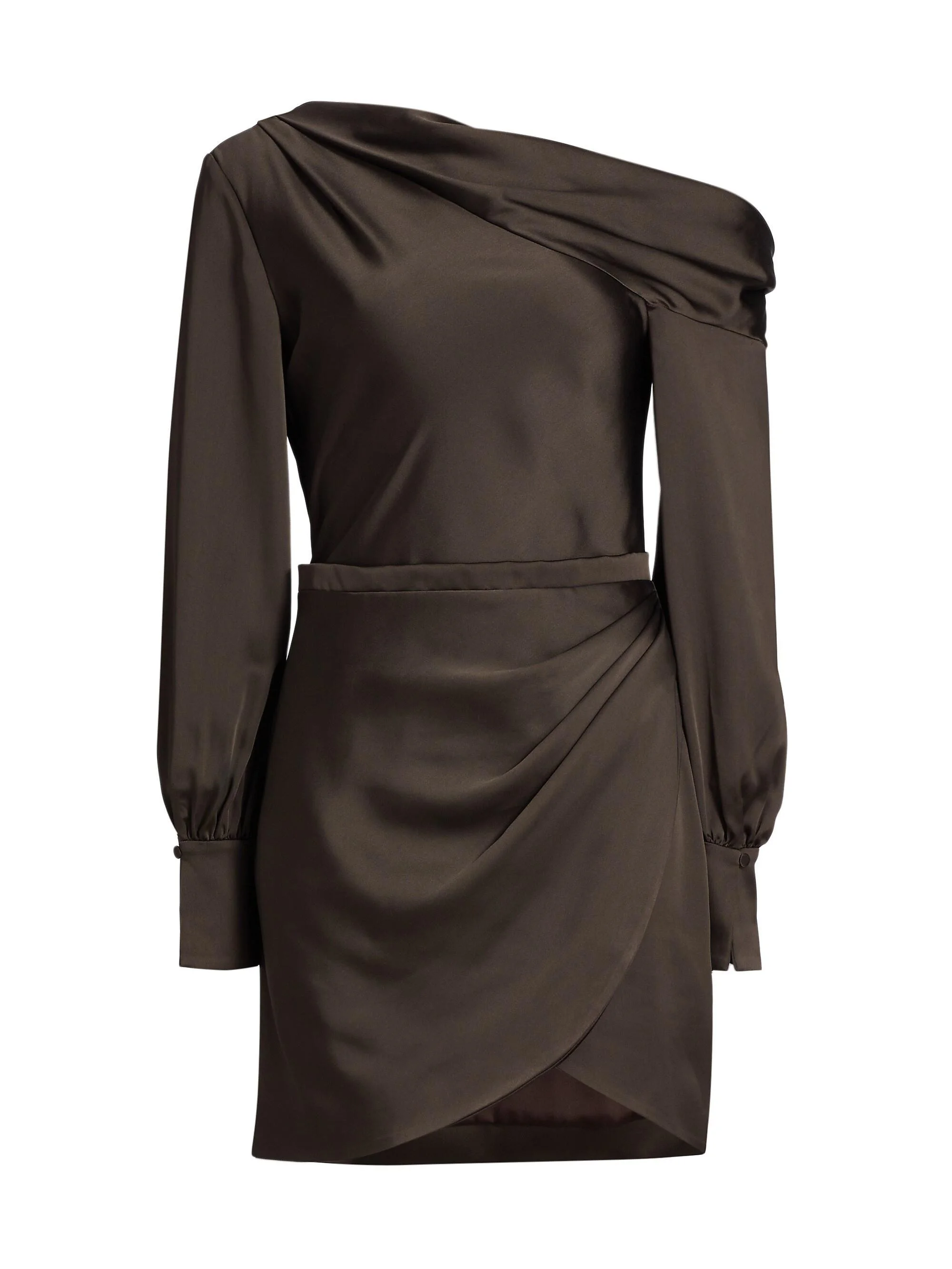 Women's Cameron Satin One-Shoulder Minidress - Chocolate - 1