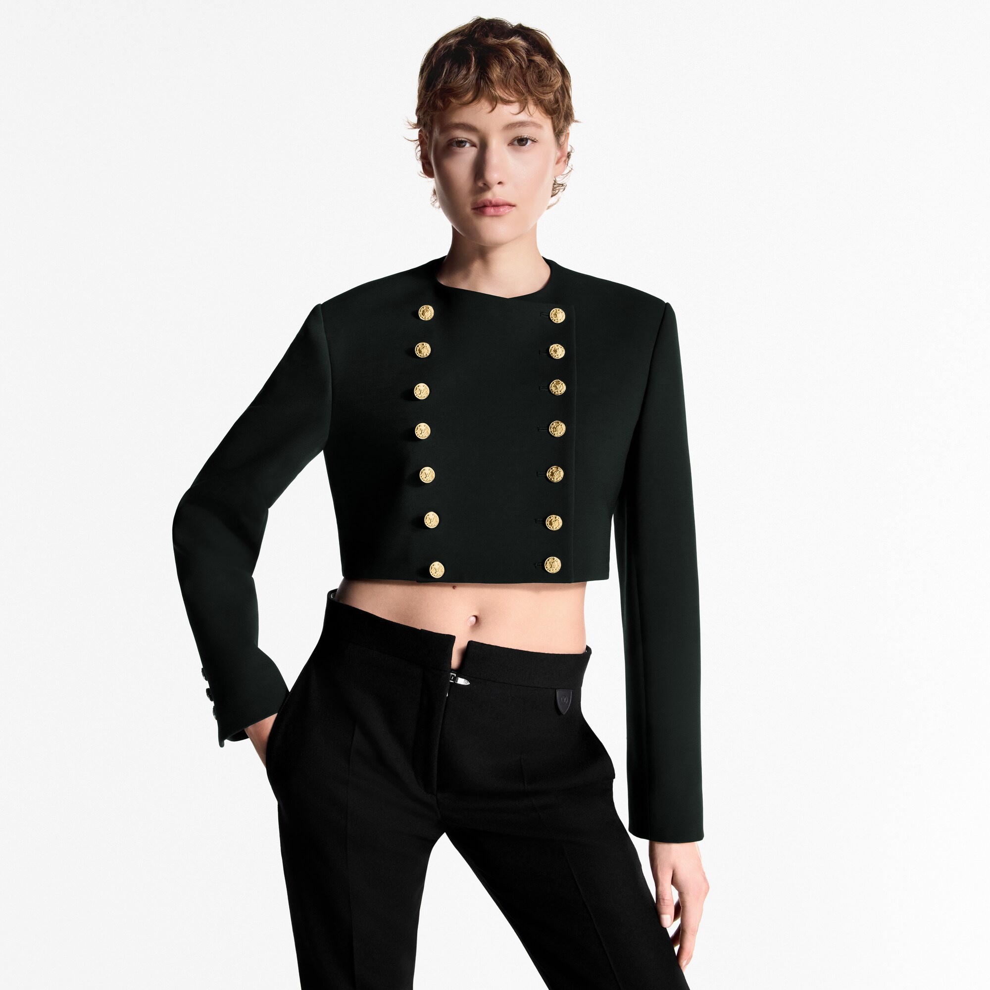 Cropped Button Trim Jacket - 2