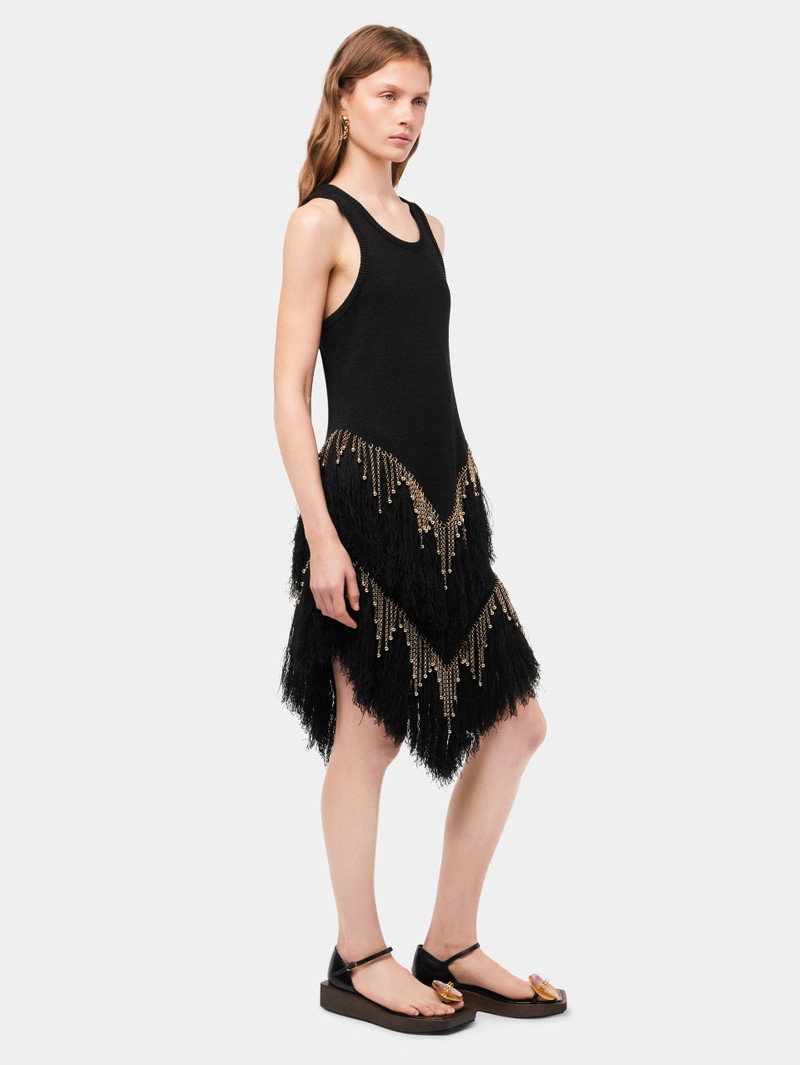 BLACK WOVEN SKIRT WITH KNITTED BEADS AND FEATHERS 3