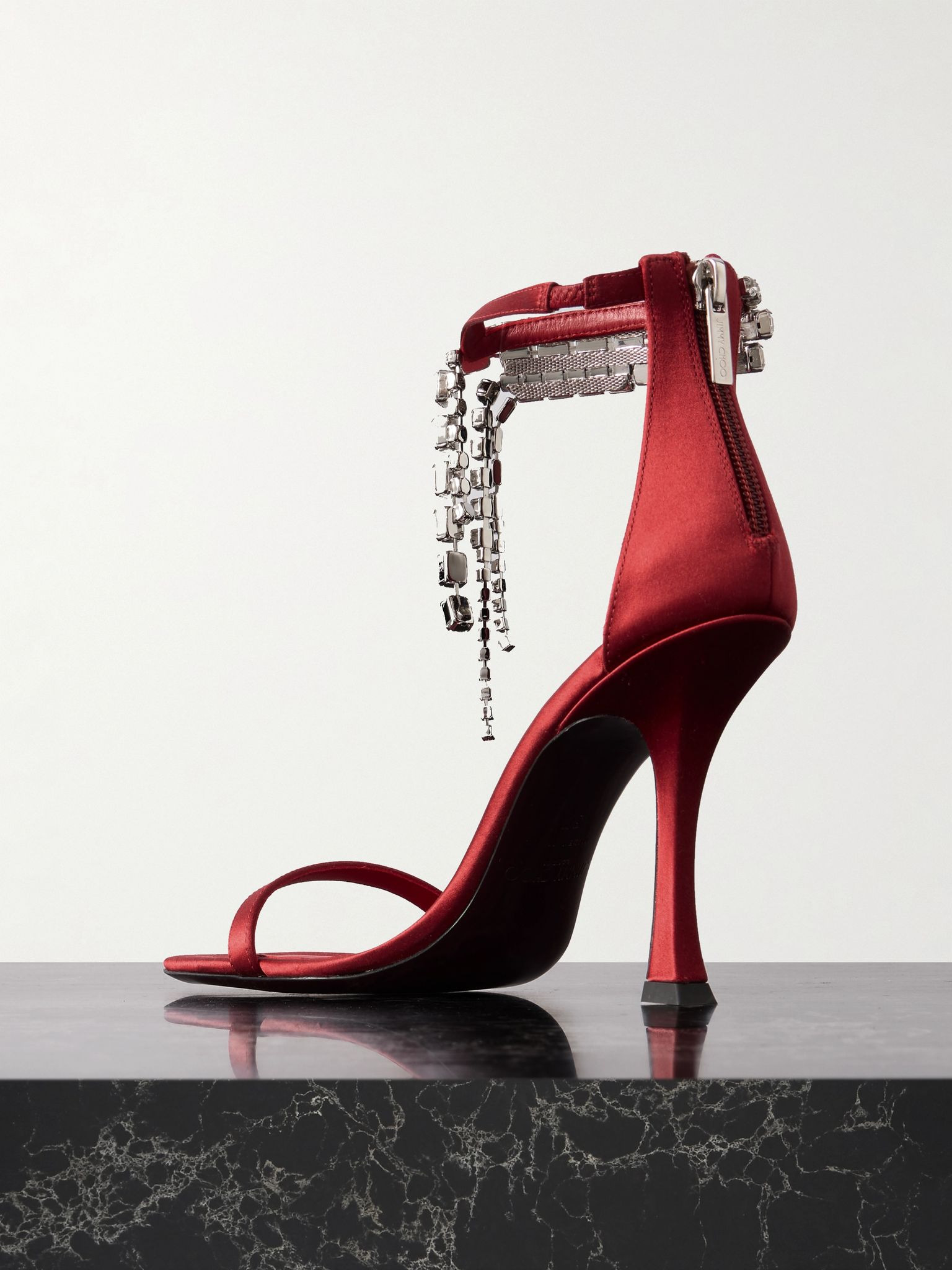 Verity 100 crystal-embellished satin sandals Red - 3