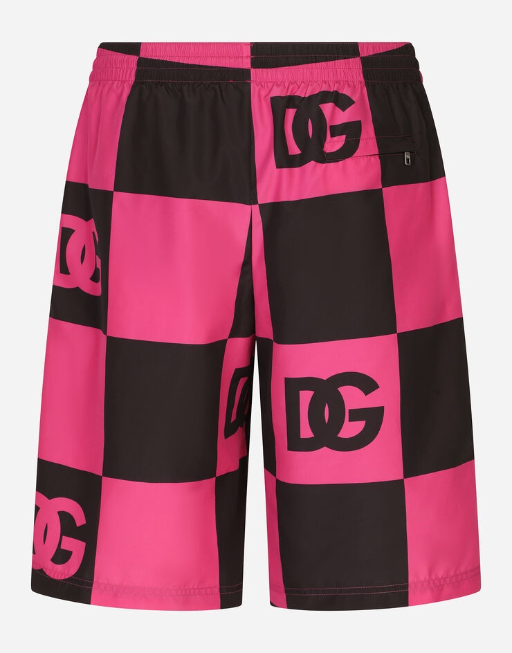 Long damier-print swim trunks with DG logo - 1