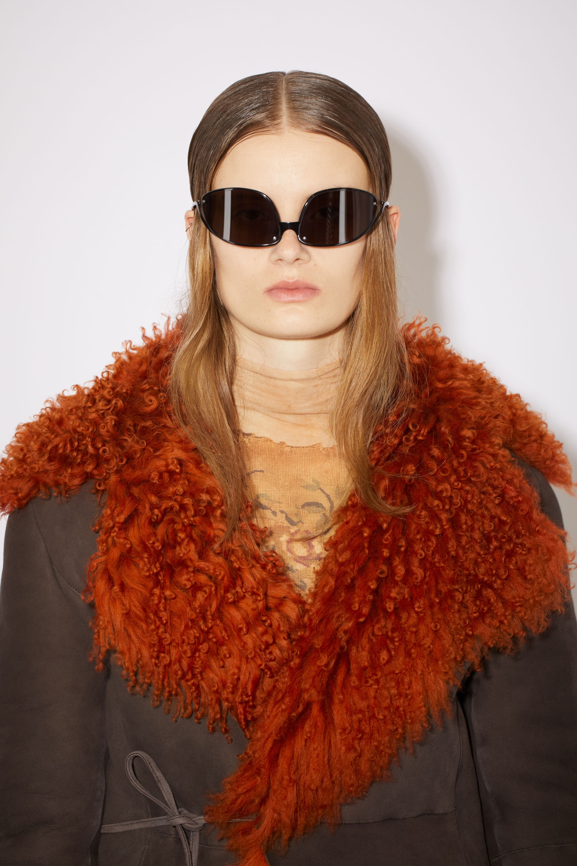 Shearling fur leather jacket - Rust orange - 7