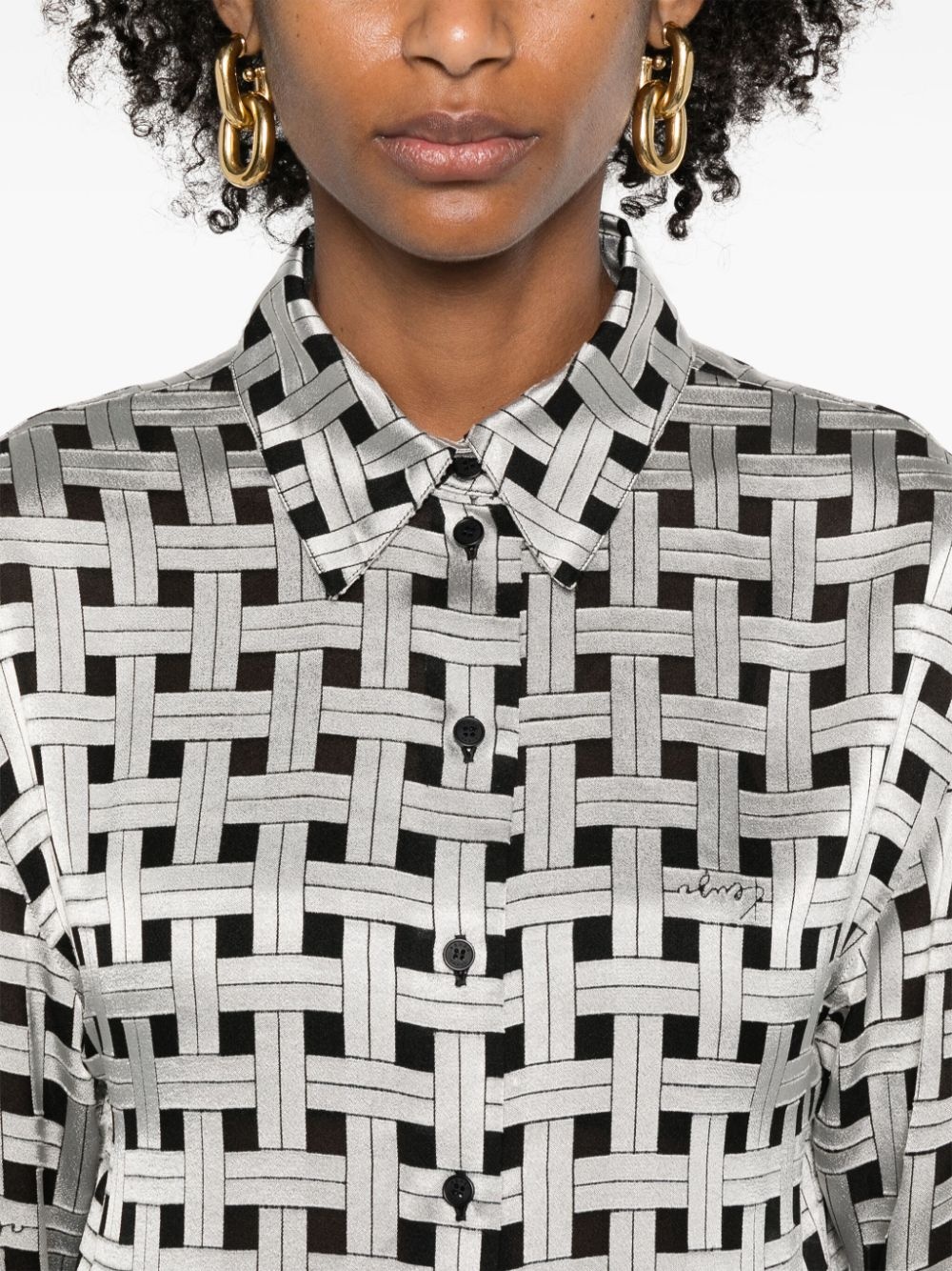 weave-print satin shirt - 5