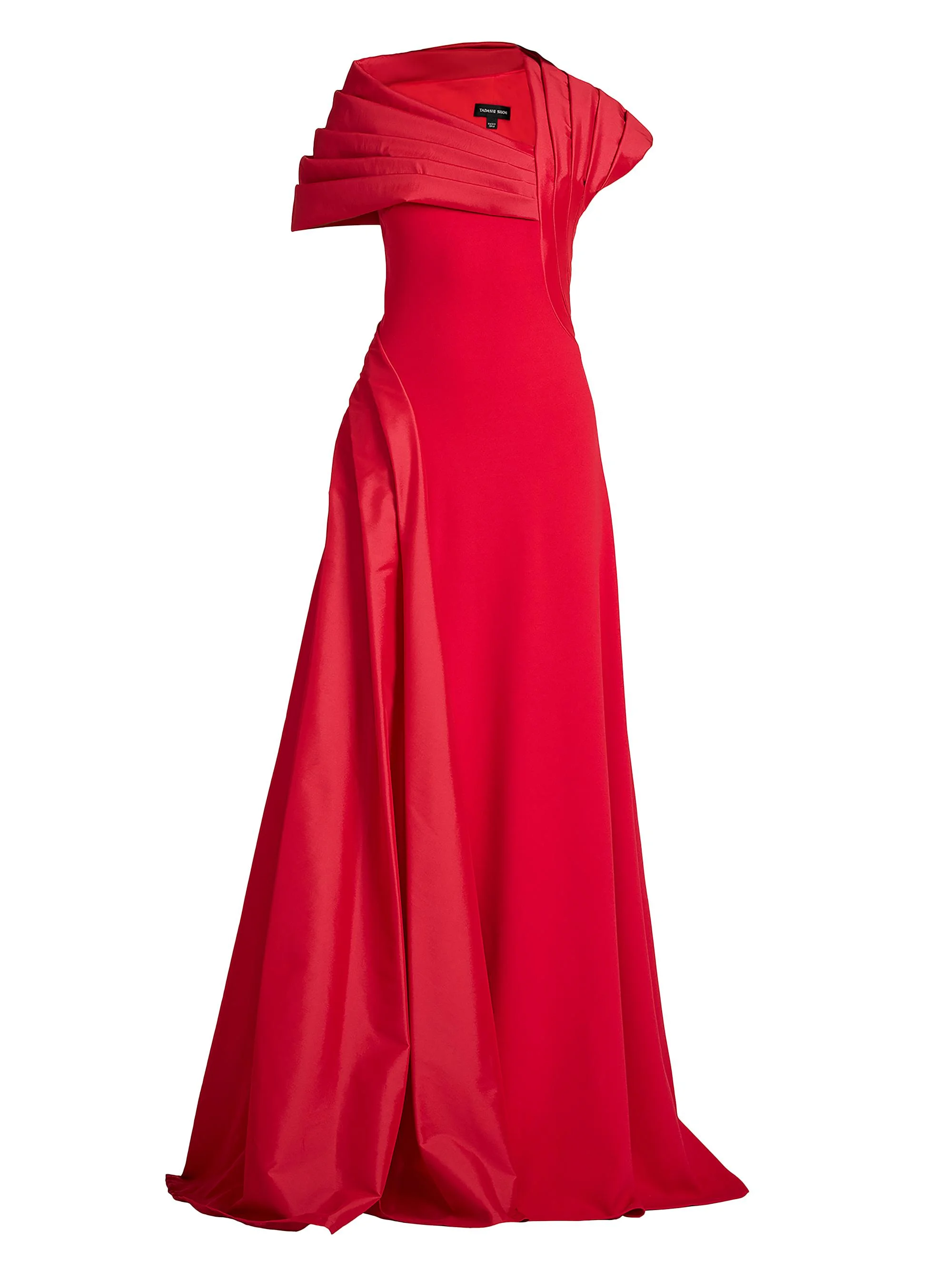Women's Pleated Crepe Asymmetric A-Line Gown - Express Red - 1
