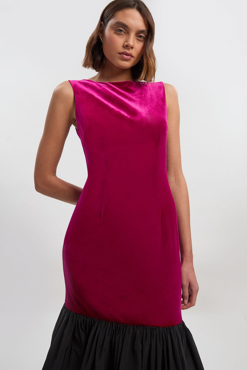Petite Velvet Sleeveless Body With Taffeta Drop Waist Maxi Dress 1