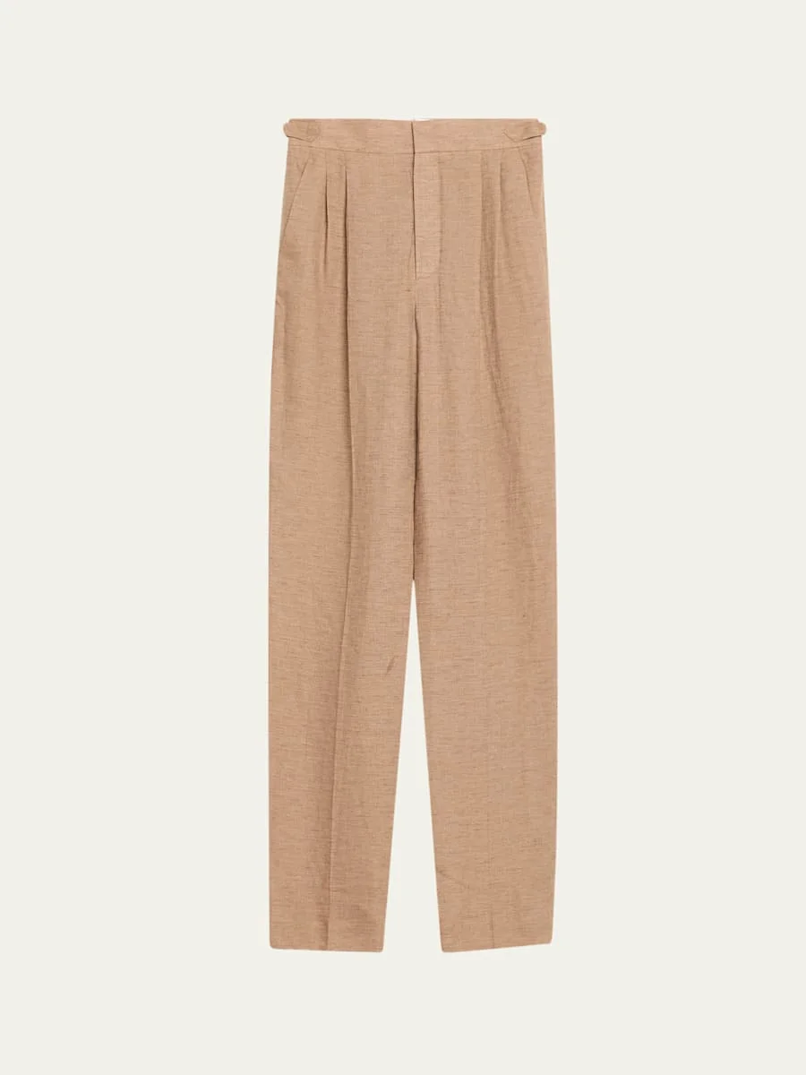 Malik Solaire Linen Pleated Straight-Leg Trousers - 1