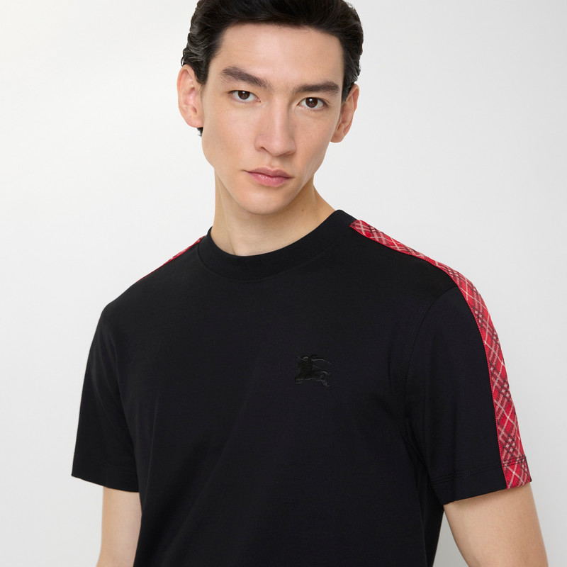 Check Trim Cotton T-shirt 3