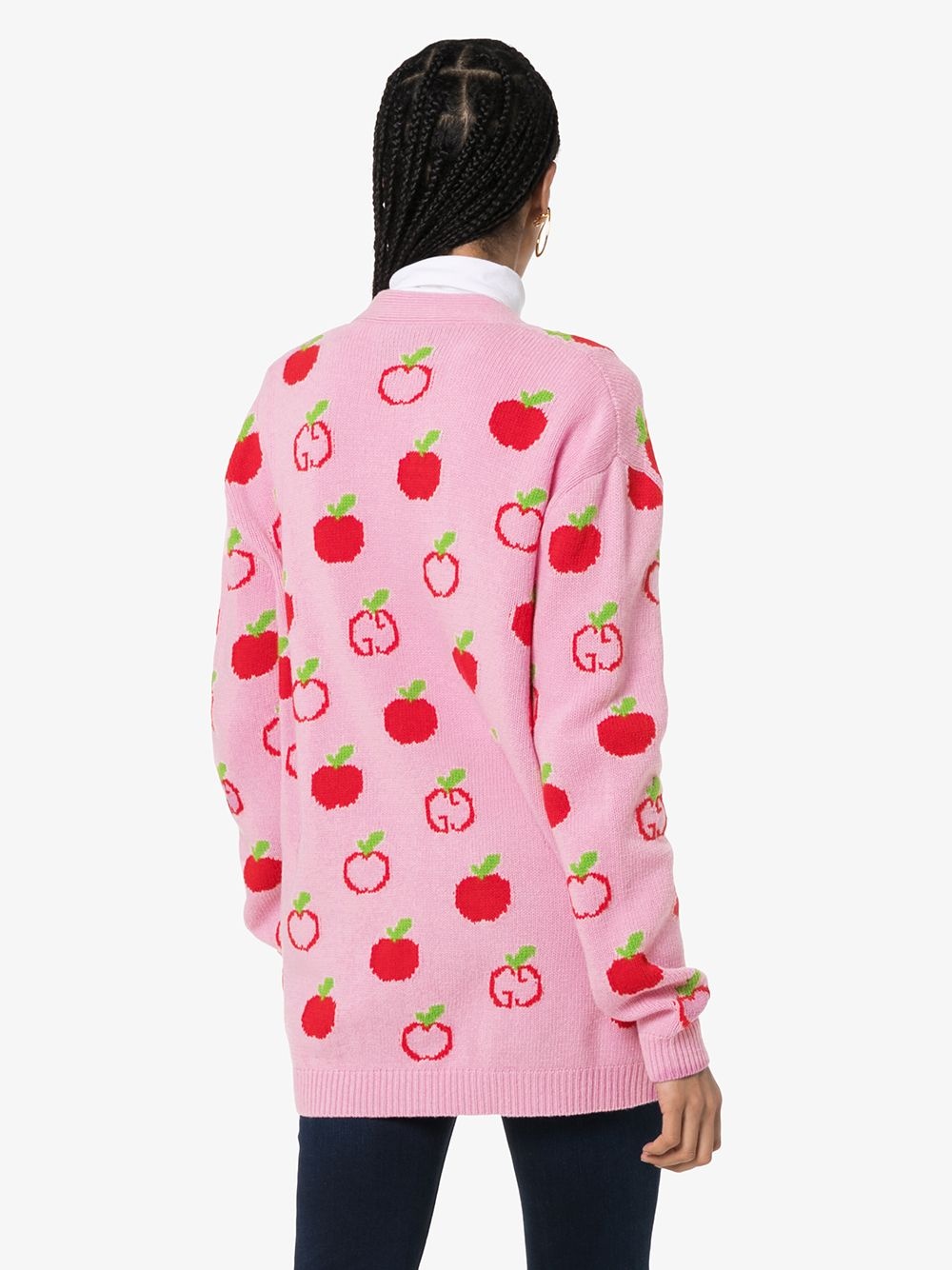 apple print knit cardigan - 4