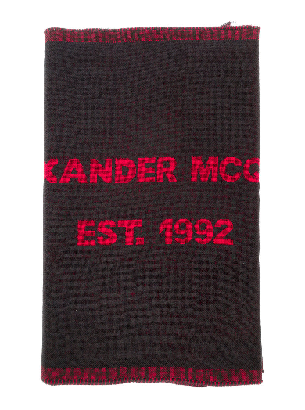 Alexander Mcqueen Men Red And Black Scarf With Jacquard Logo In Wool Man - 1