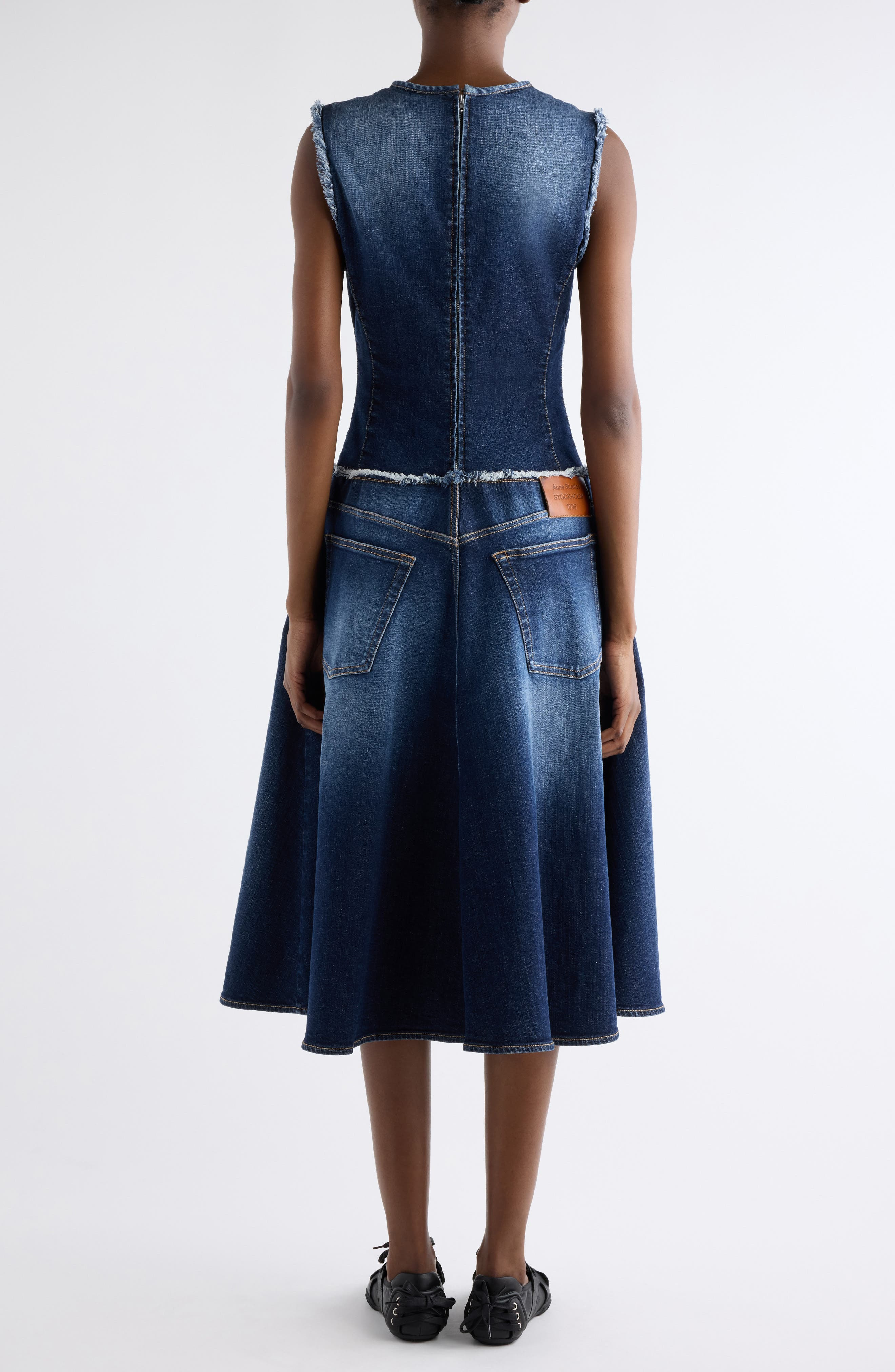 Acne Studios Duffena Layered Denim Midi Dress in Dark Blue at Nordstrom - 3