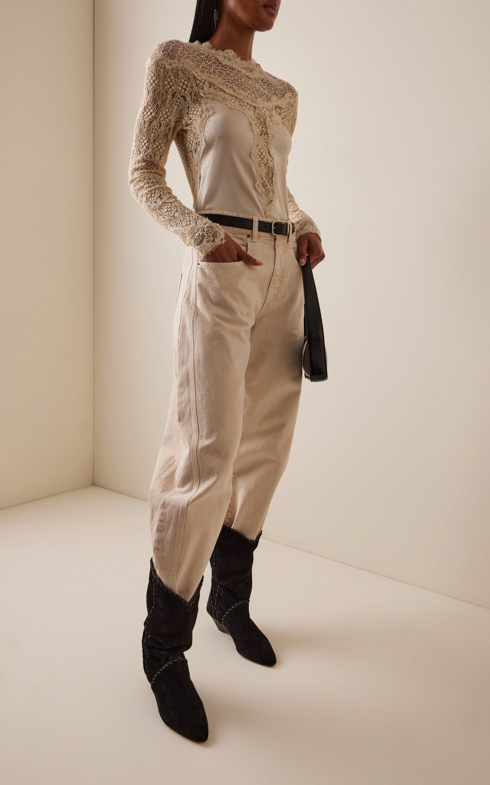 Diem Lace-Inset Silk Top ivory - 3