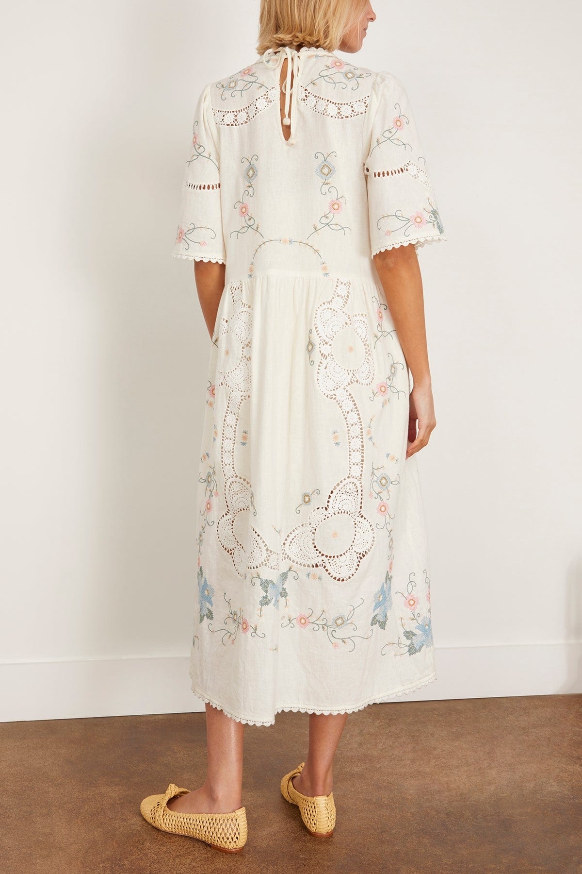 Vesna Embroidery Short Sleeve Dress in White - 3