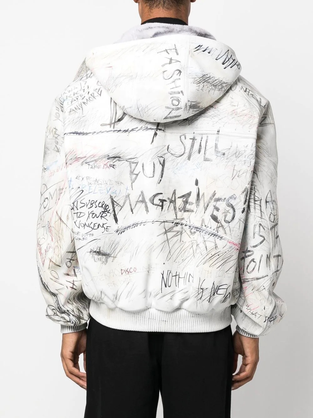 graffiti-print aviator leather jacket - 4