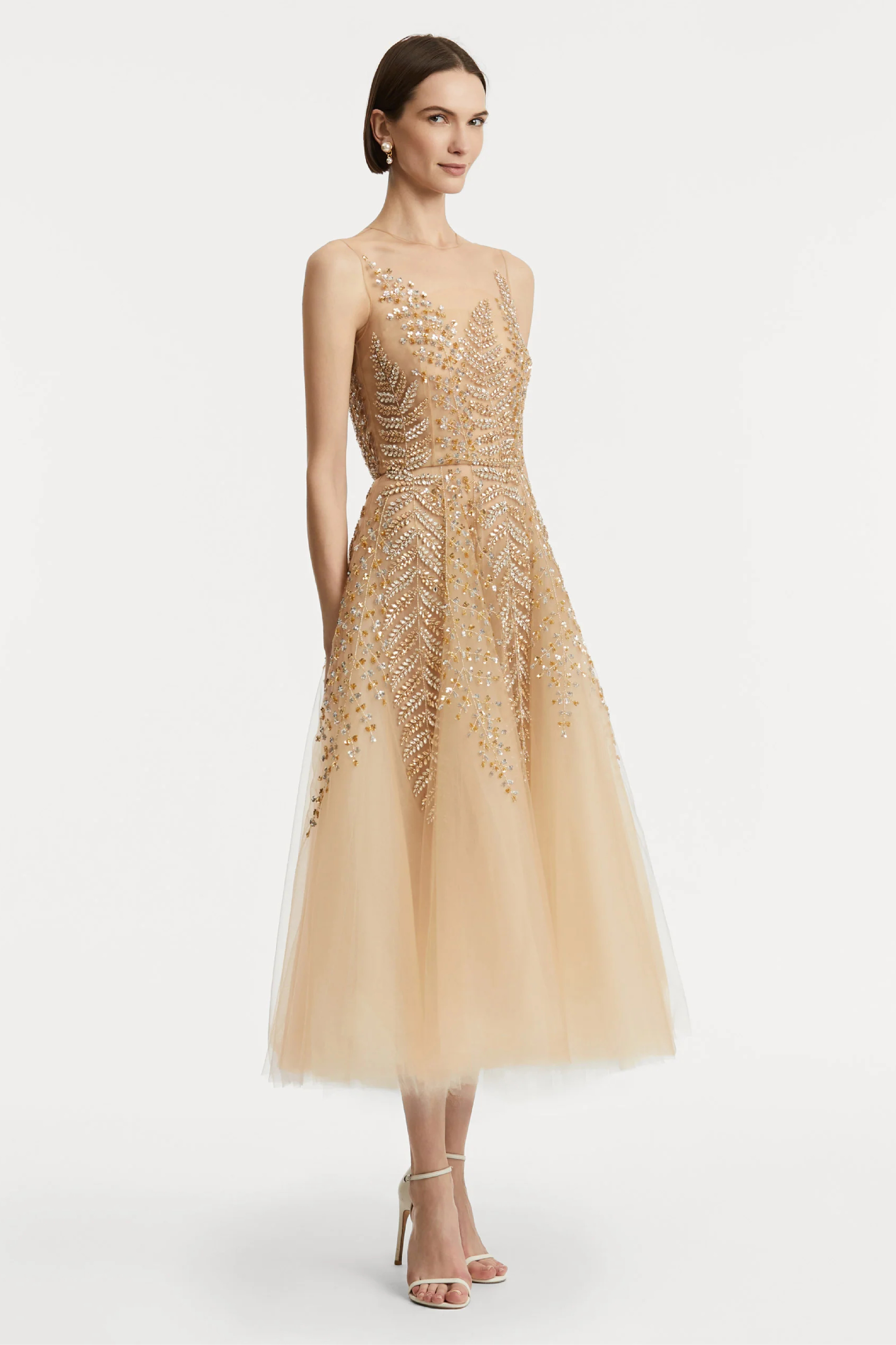 FERN EMBROIDERED ILLUSION COCKTAIL DRESS - 4