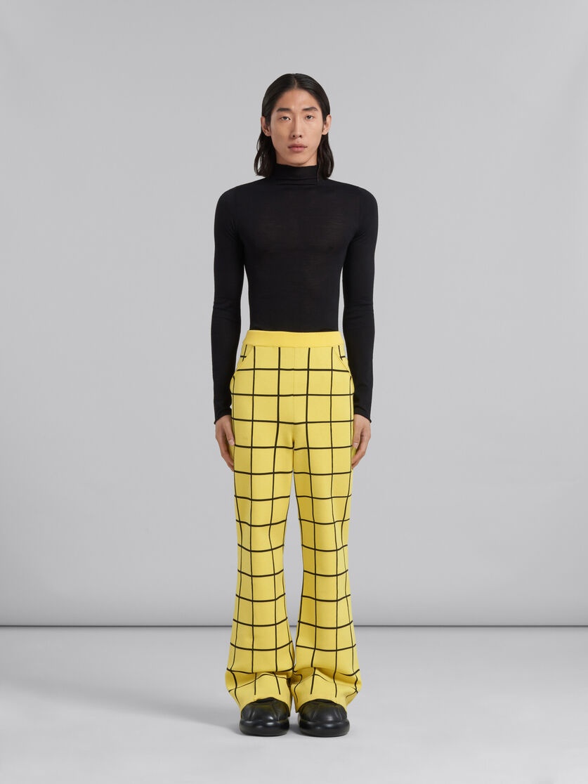YELLOW CHECKED VISCOSE TROUSERS - 2