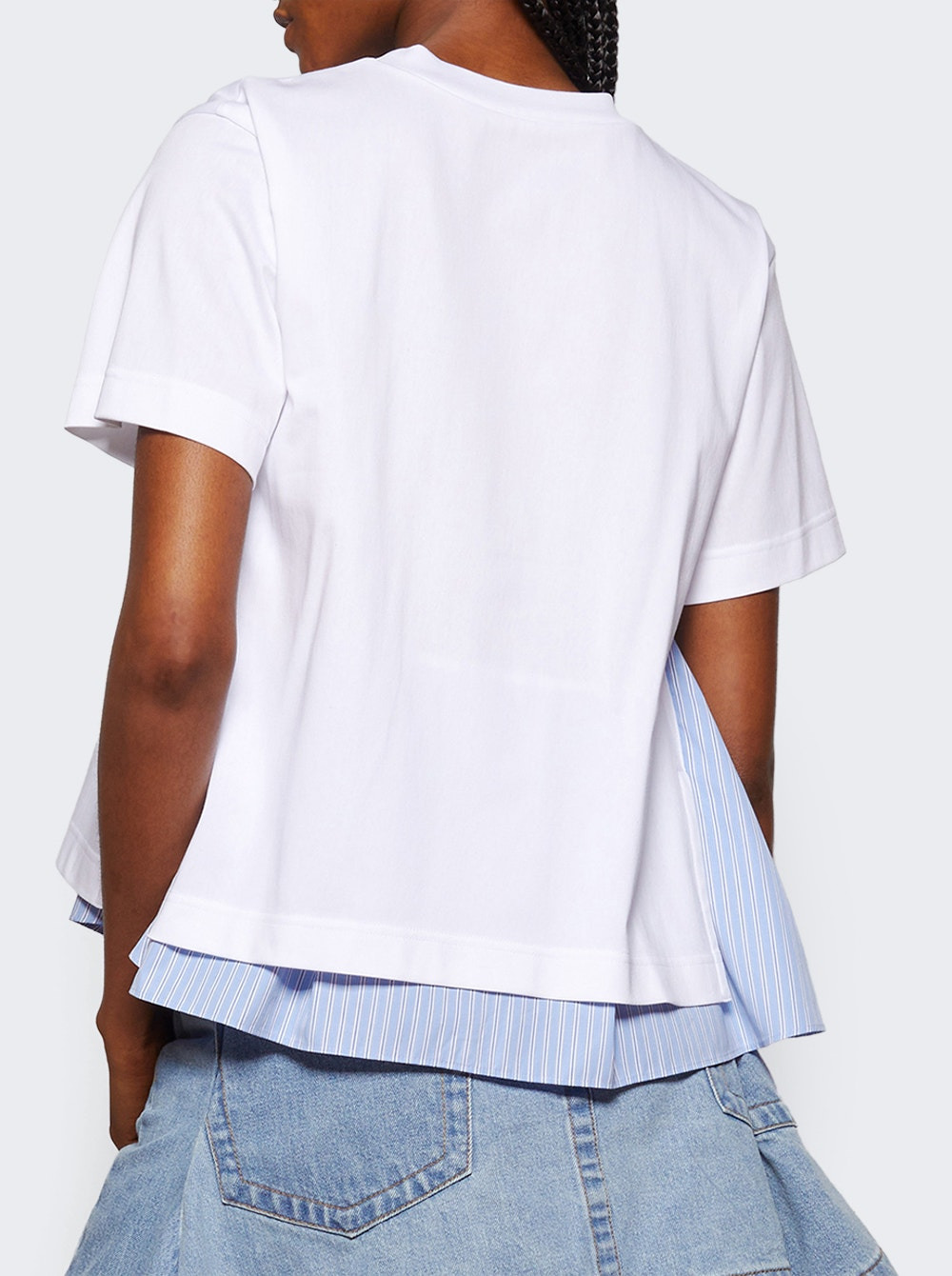 Poplin X Cotton Jersey Tee White And Light Blue Stripe - 4