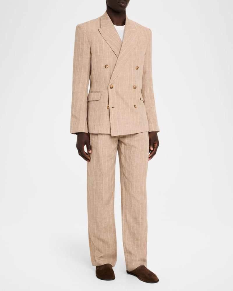 SIMKHAI Men & apos;s Lucas Linen Stripe Double-Breasted Blazer outlook