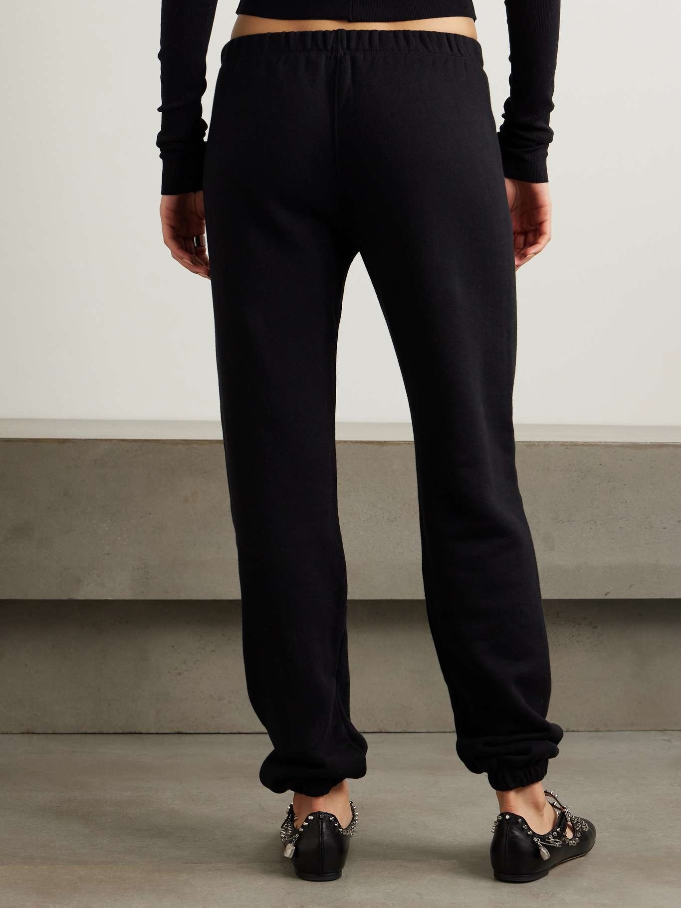 Cotton and modal-blend jersey tapered track pants Black - 3