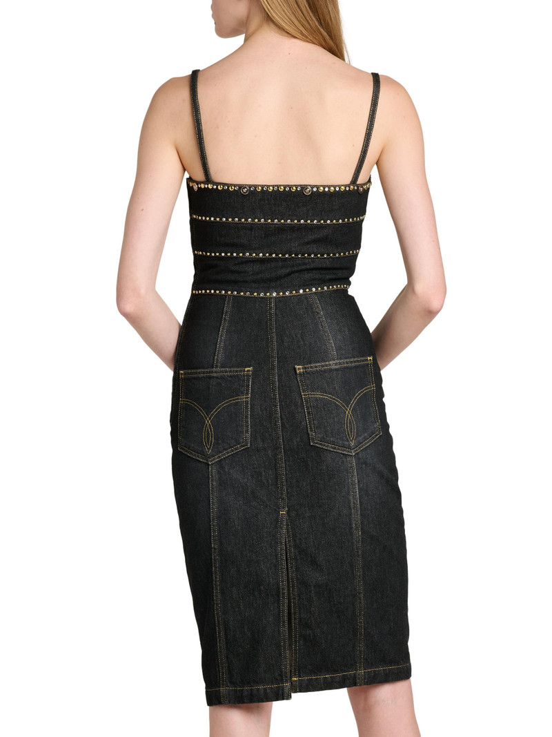 Women's Embellished Stone Washed Denim Sheath Dress - Black 5
