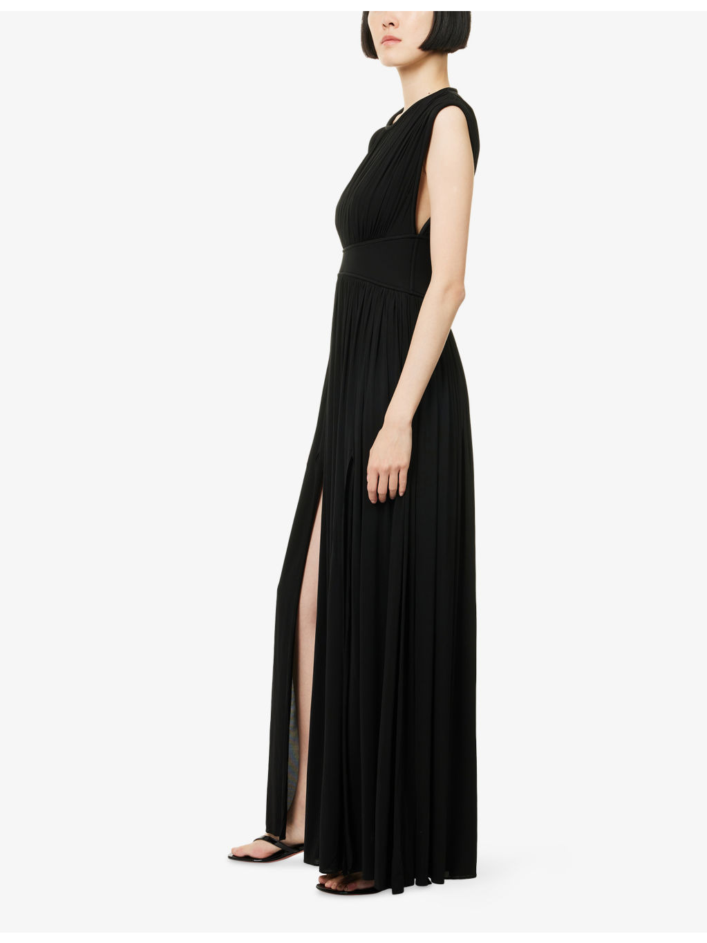 Pleated Round-Neck Stretch-WovenColumn Dress - 3