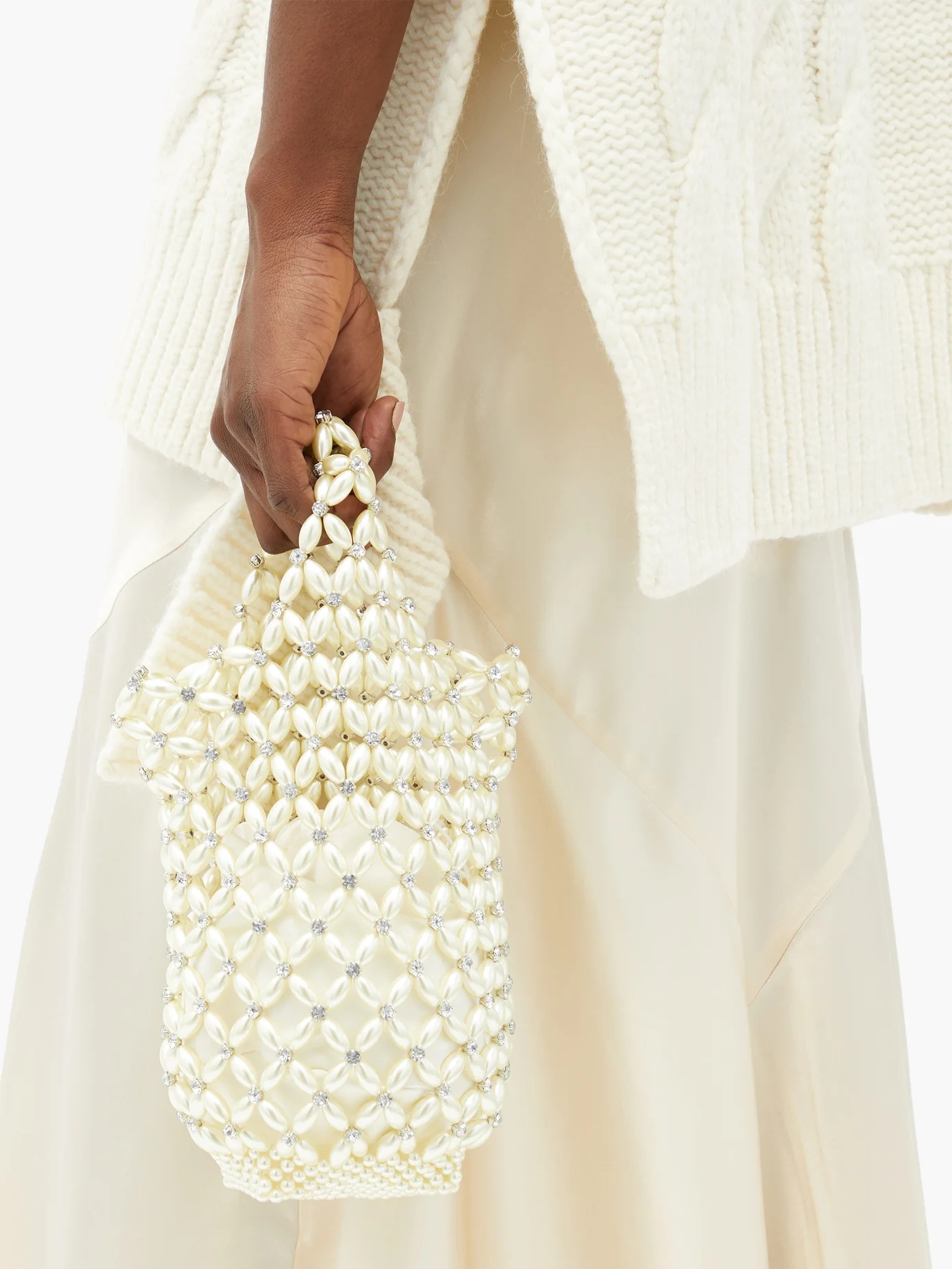 Faux pearl & crystal beaded-net bag - 3