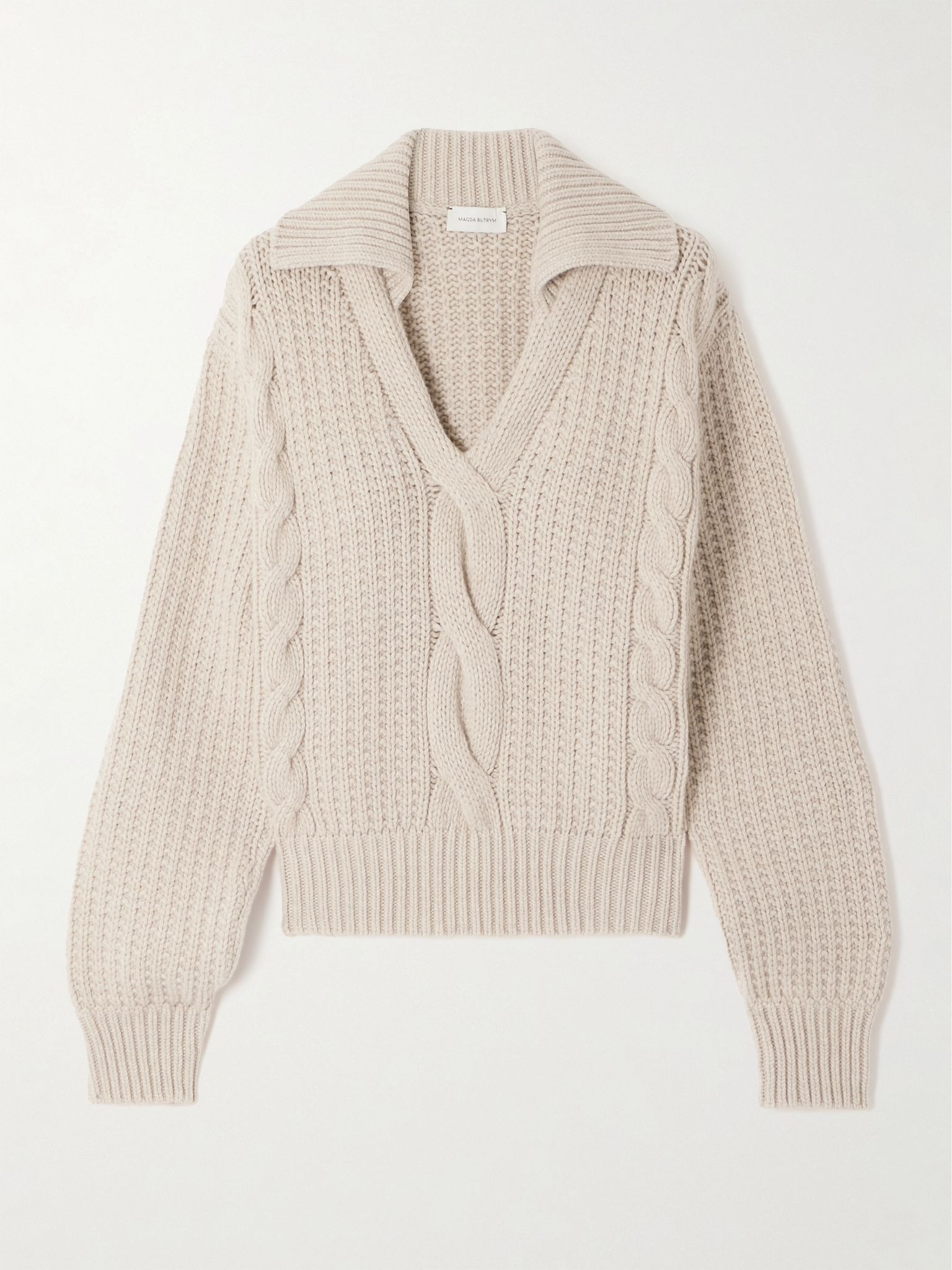 Ribbed and cable-knit cashmere polo shirt Beige - 1