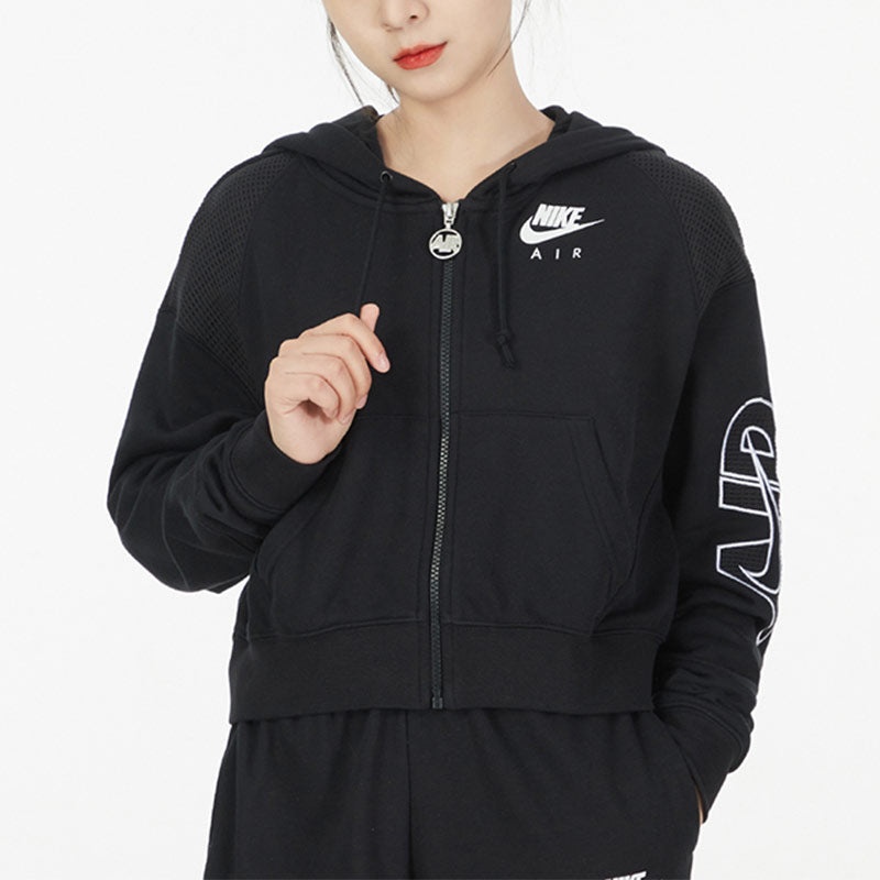 (WMNS) Nike Casual Sports Short Knit Hooded Jacket Black DM6064-010 - 3