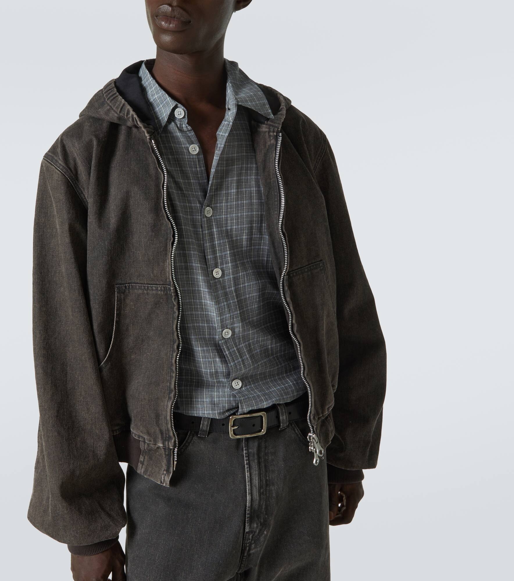 Bank coated denim zip-up hoodie - 5